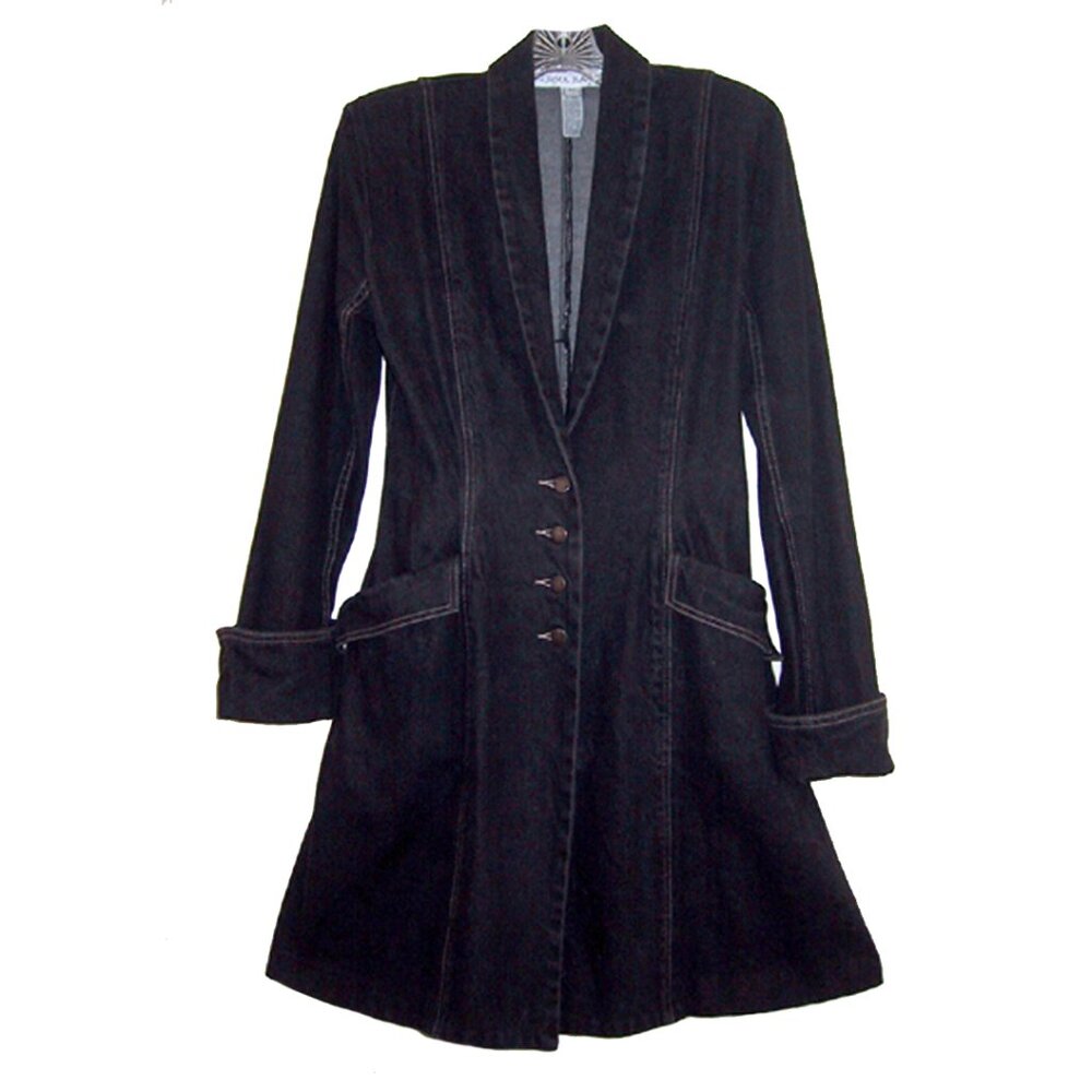 Norma Kamali Vintage Long Black Denim Jacket